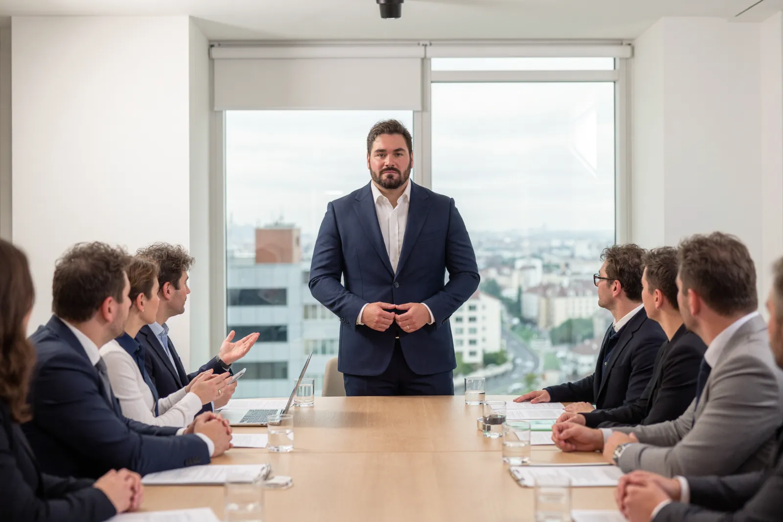 Ivo Schönberner, as project lead, presents to an executive team in a boardroom